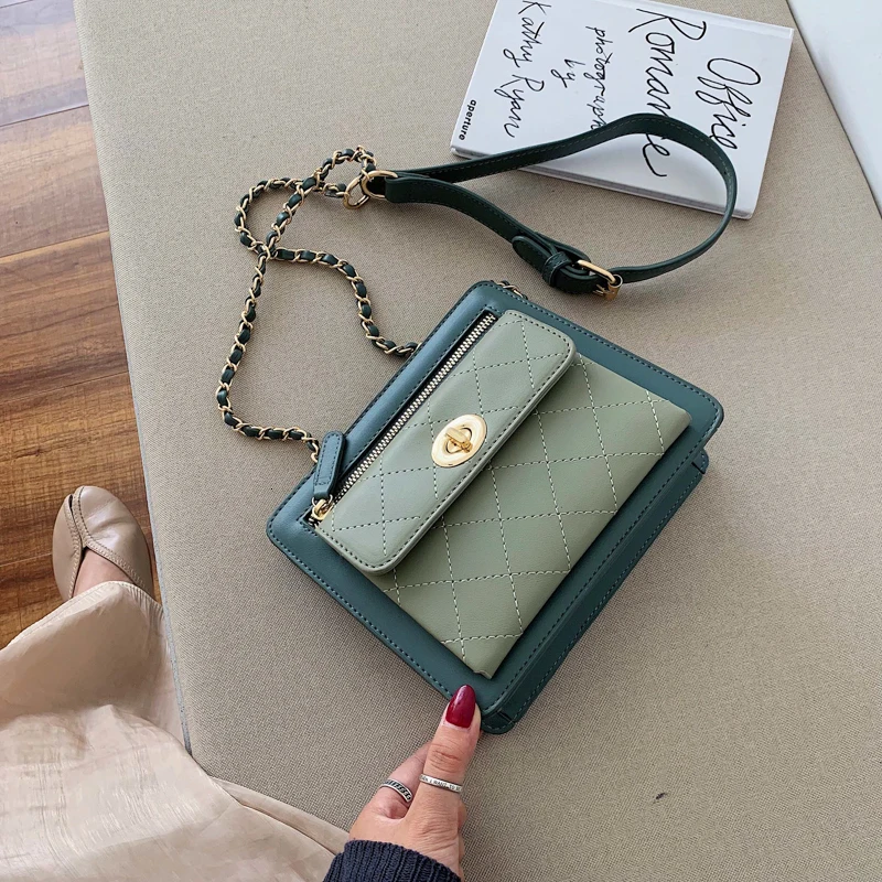 

Fashion Ladies PU Leather Shoulder Bag Hit Color Chain Bolsa Feminina Luxury Handbags Women Crossbody For Designer Bolsos Mujer