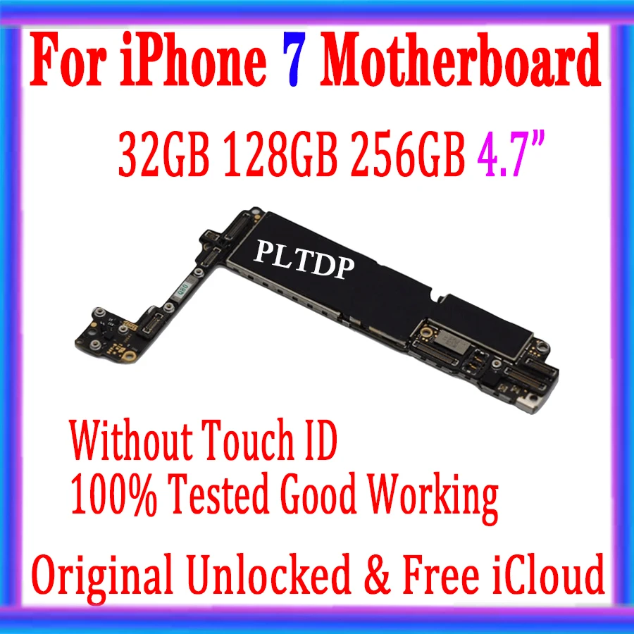 32GB 128GB 256G for iPhone 7 Motherboard without Touch ID 100% Original for iphone 7 4.7 inch Mainboard with IOS System unlocked