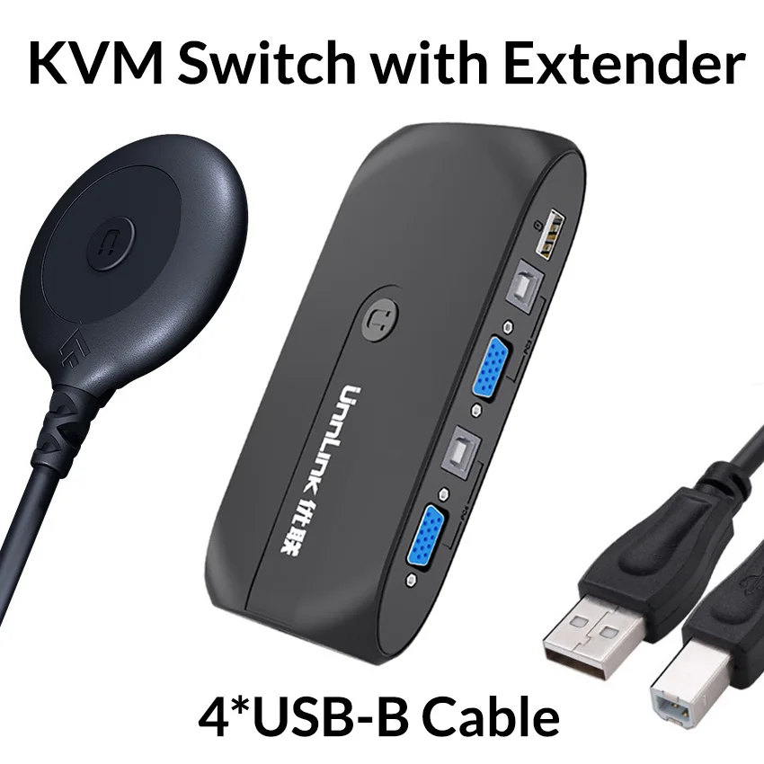 Unnlink 4X1 VGA KVM переключатель коробка Селектор с расширителем 4 порта USB 2,0 общий монитор мышь Клавиатура для 4 компьютера Ноутбуки ПК - Цвет: with Extender Cable