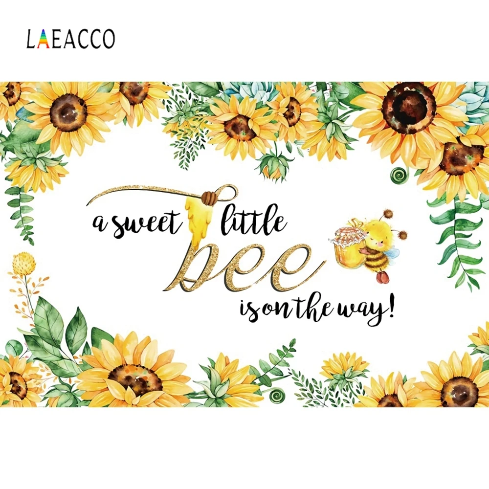 Фон для фотосъемки Laeacco с подсолнухами пчелами листьями днем рождения