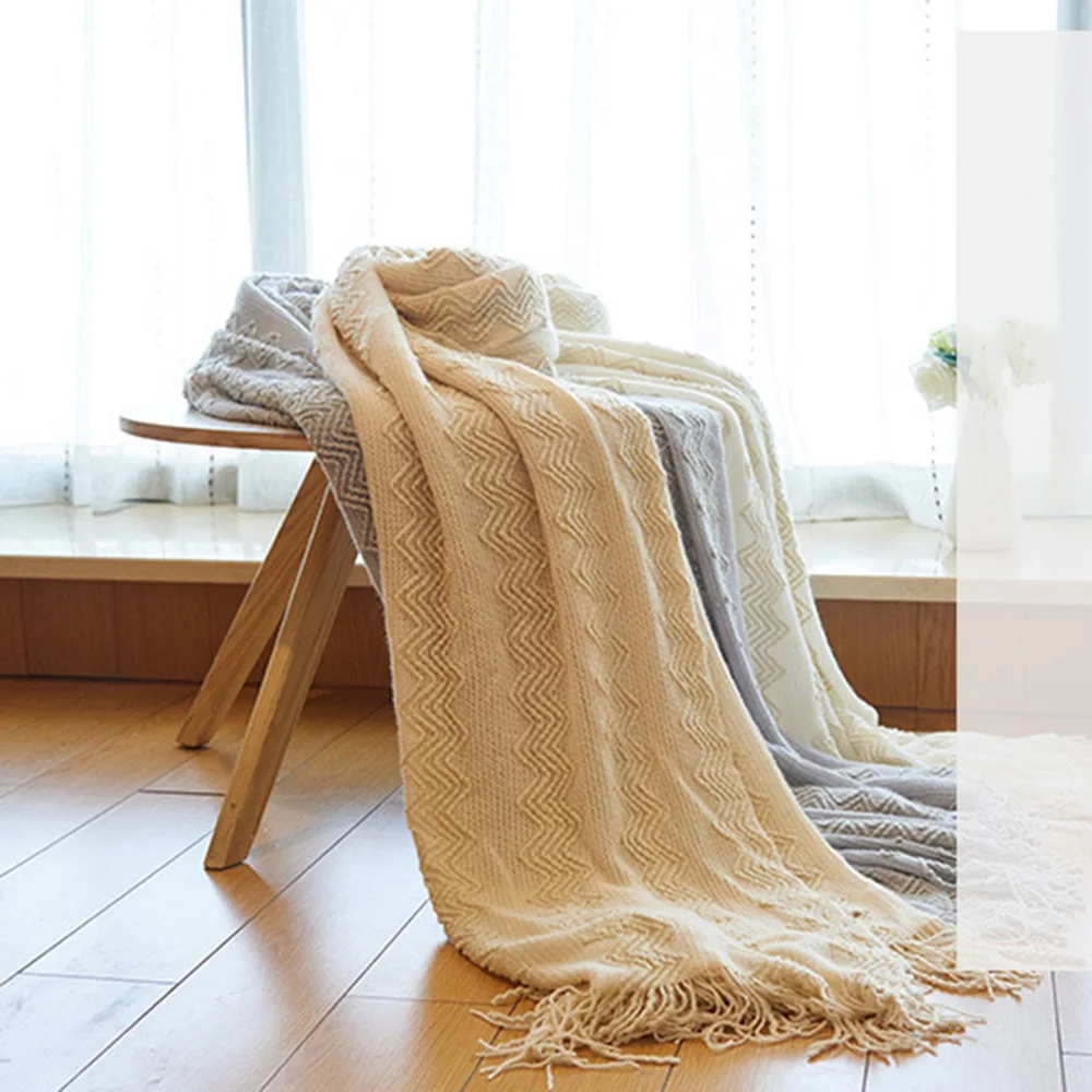Плед в скандинавском стиле супермягкое теплое однотонное одеяло для офиса