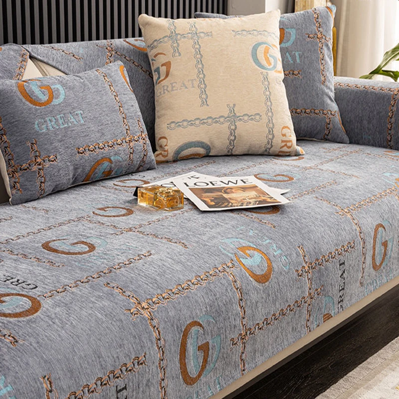 Роскошное позолоченное покрывало для дивана из синели Современные чехлы