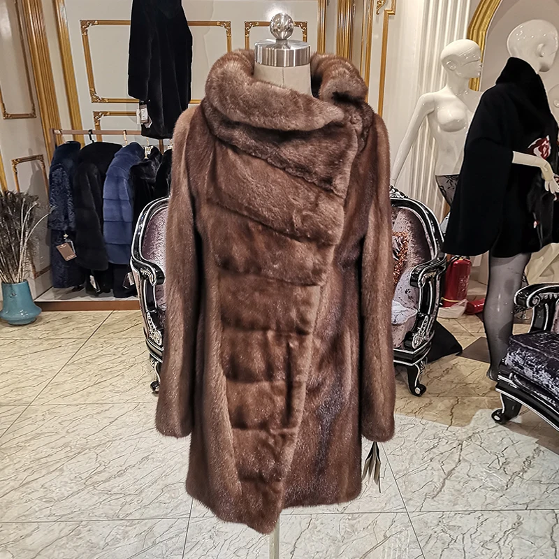Зимнее пальто из коричневой норки для дворца импортное бархатное Свободное