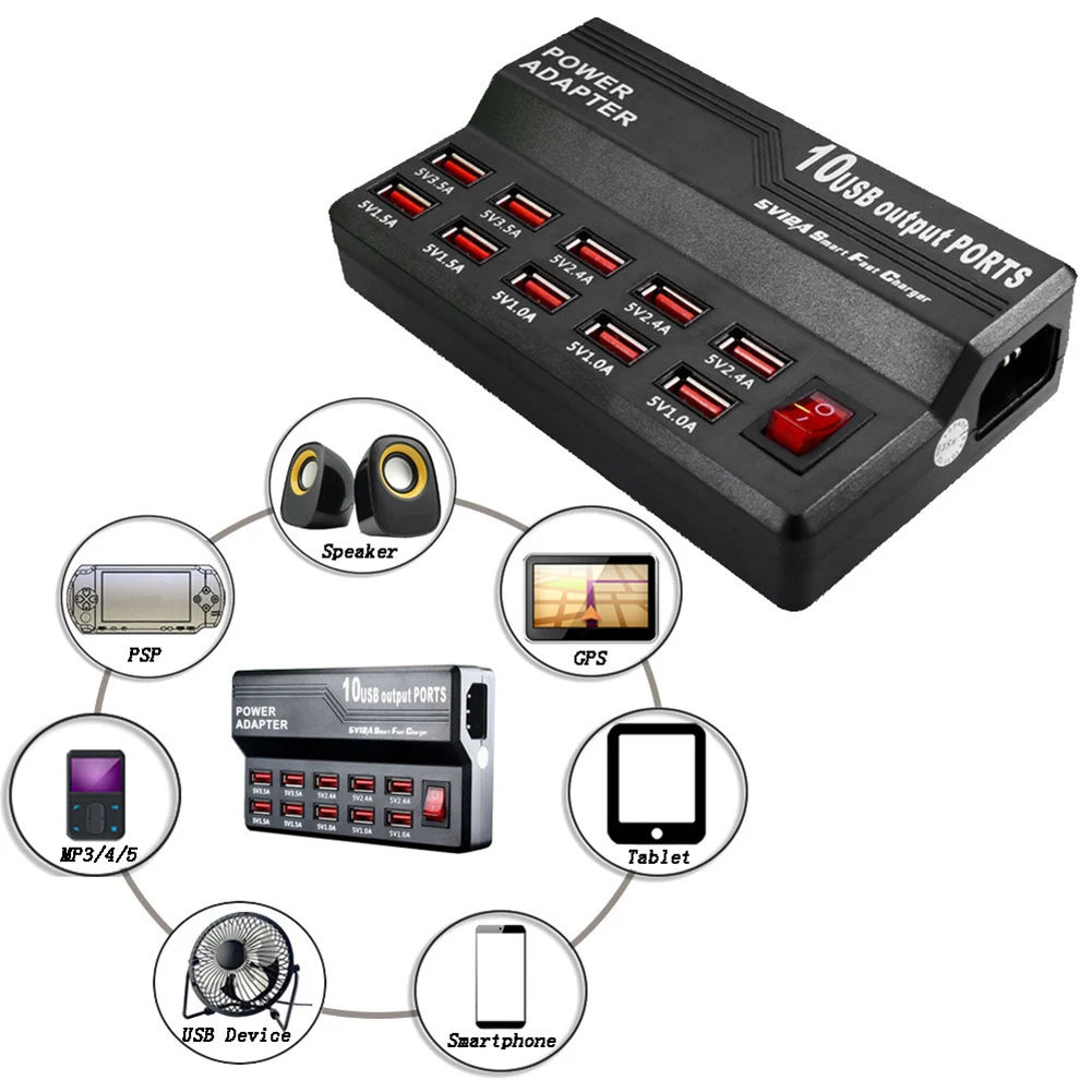 Multi Port Charger 10 USB 12A Power 60W Quick Charge Station AC Adapter LFX-ING | Электроника