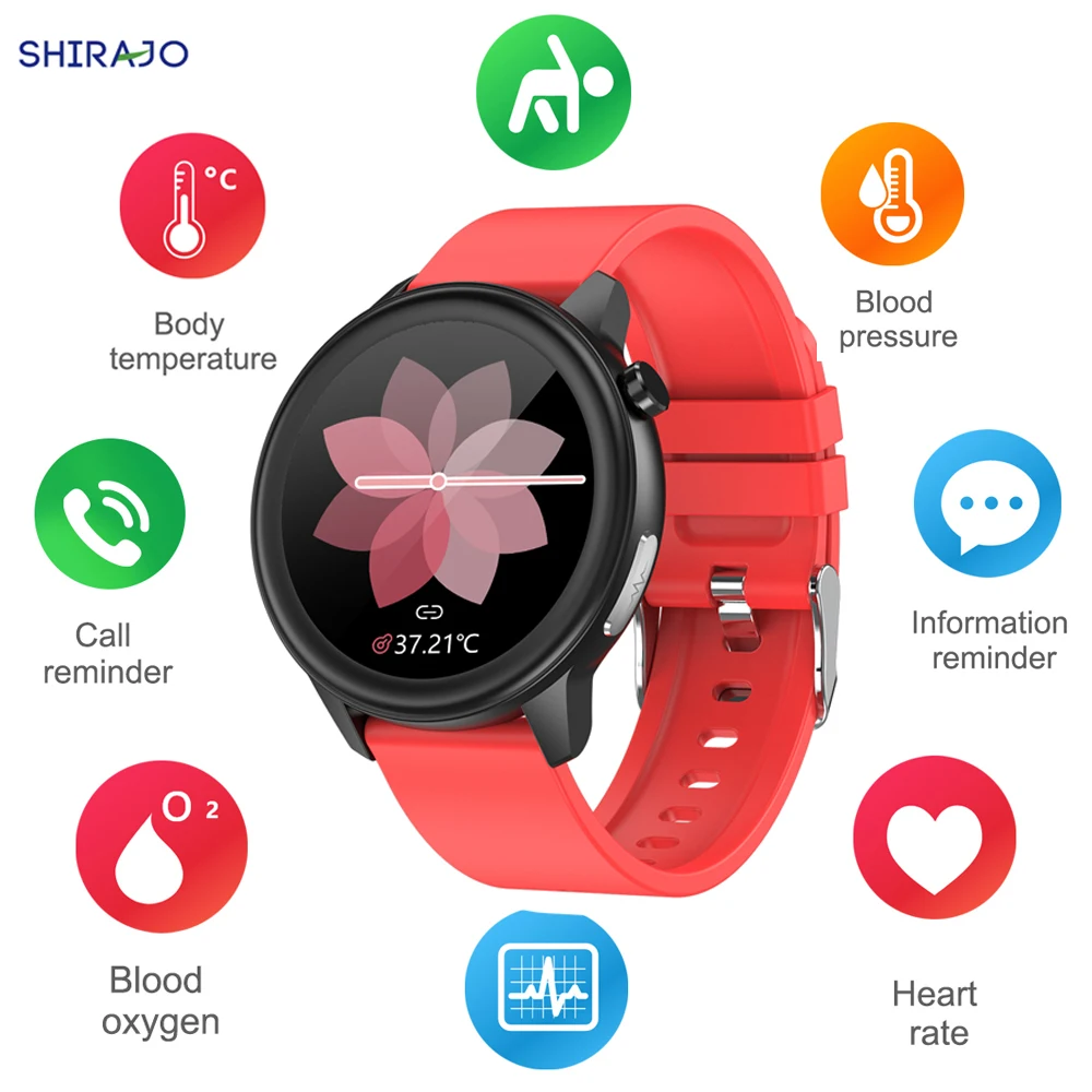 

SHIRAJO E80 Smart Watch Men Women Temperature Measurement IP68 Waterproof PPG+ECG Heart Rate Monitor Fitness Tracker Smartwatch
