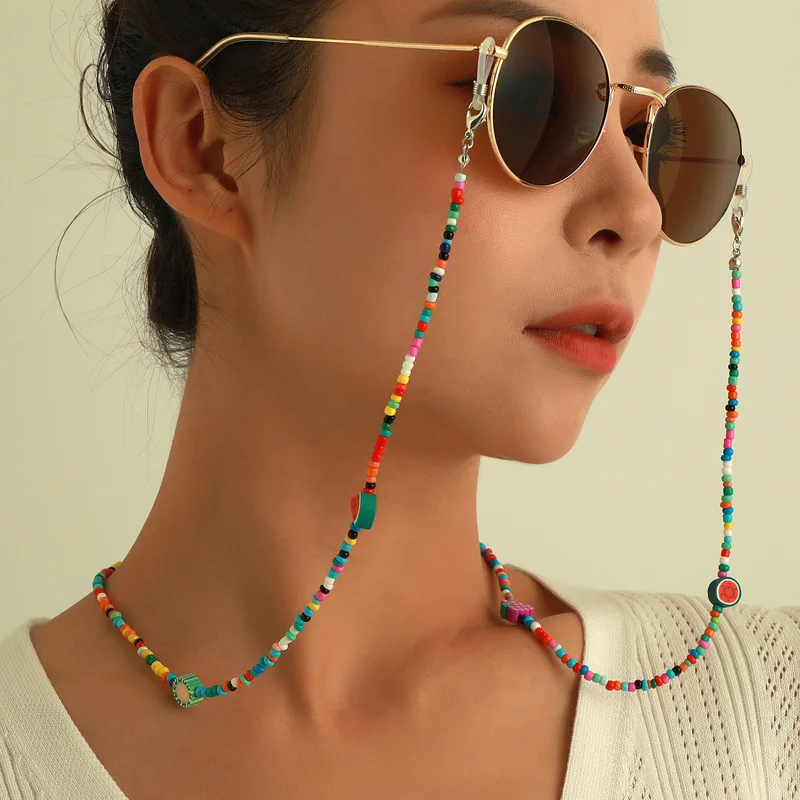 

Colorful Fruit Beads Link Chain Eyeglasses Hanger Necklace Reading Glasses Sunglasses Strap Cord Holder Face Mask Neck Head Band