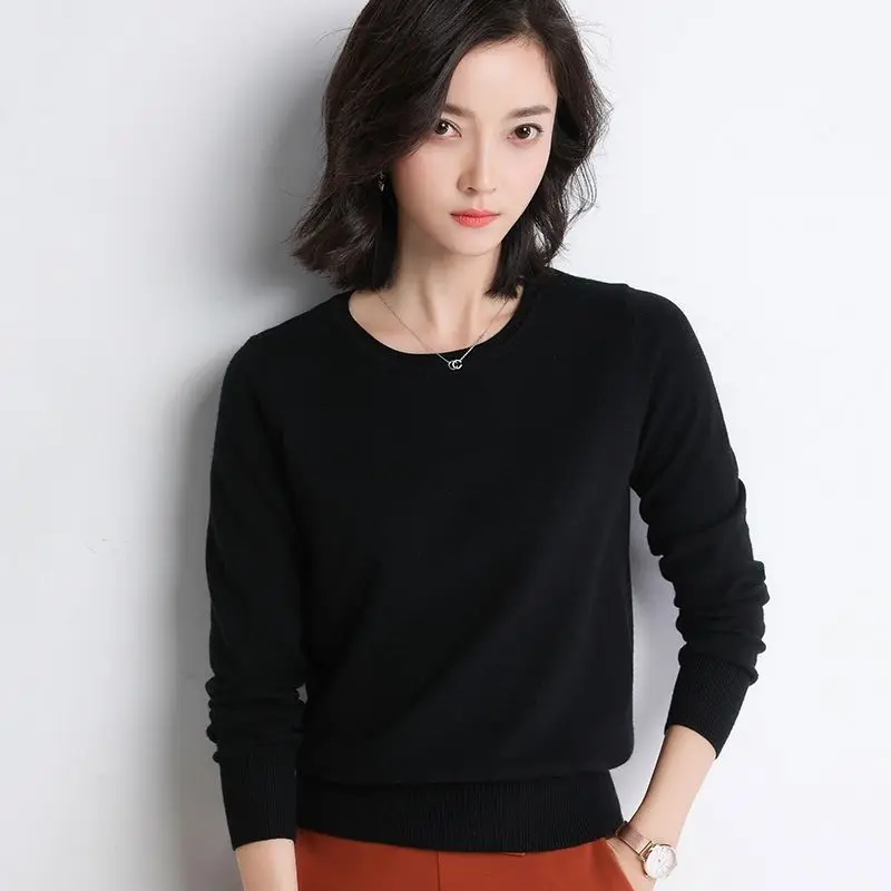 

Round Neck Pullover Sweater 2021 Bottoming Sweater Loose Long-sleeved Solid Knitted Sweaters