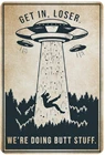 Постер с инопланетянином в винтажном ретро-стиле, декор НЛО для кухни, металлическая пластина, настенное искусство, украшение для спальни, зона 51, декор для комнаты