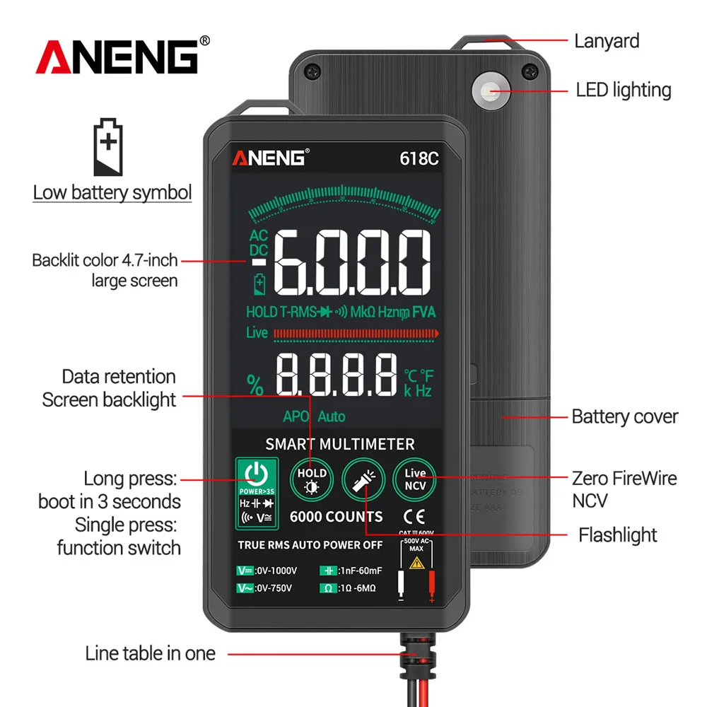 Цифровой мультиметр ANENG 618C умный сенсорный экран аналоговая панель постоянного