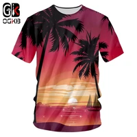 ogkb new t shirt mens fashion casual 3d coconut tree hawaiian print beach short sleeve quick dry top hawaiian shirt oversized