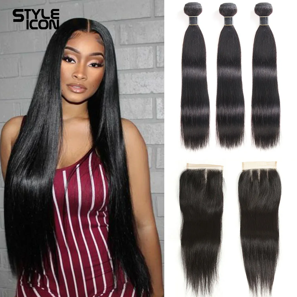 Styleicon перуанские волосы пряди с закрытием 30 дюймов Remy (Реми пучки прямых и