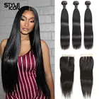Перуанские пучки волос Styleicon с застежкой, 30 дюймов, пучки прямых и волнистых волос пряди Ди, 3 пряди с застежкой