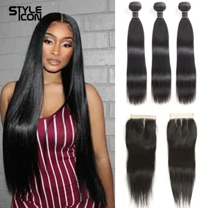 Перуанские пучки волос Styleicon с застежкой, 30 дюймов, пучки прямых и волнистых волос пряди Ди, 3 пряди с застежкой