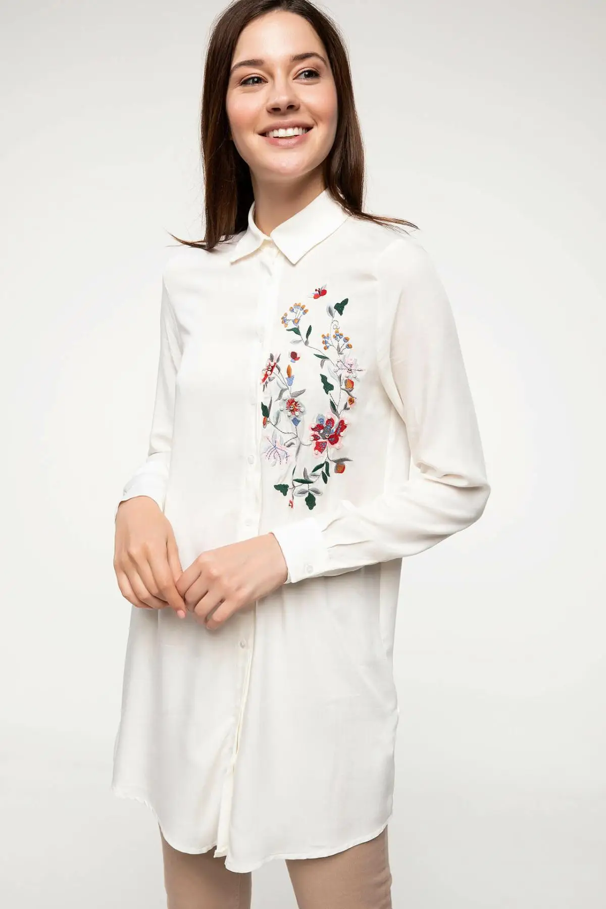 Дефакто Женская тканая Tunic-J1602AZ18SP с длинным рукавом | одежда