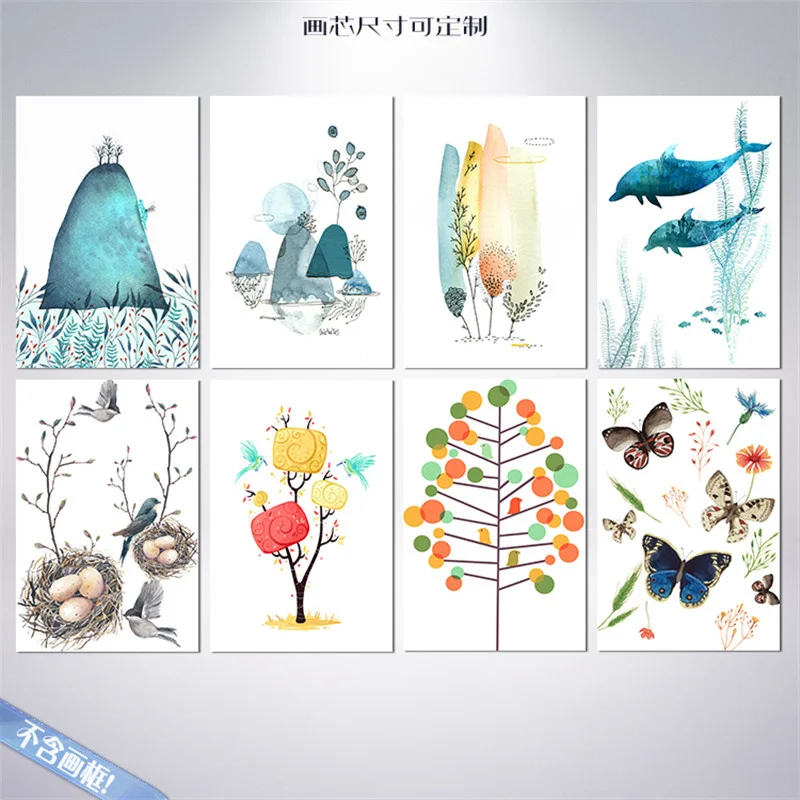 Красочные абстрактные животные Кит Рыба Бабочка синяя Гора перо олень лес