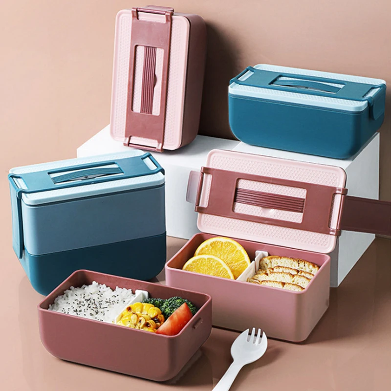 

Blue Double-layer Kids Bento Box Portable Japanese Style Lunch Box Leak-Proof Food Container Storage Box Microwave Dinnerware