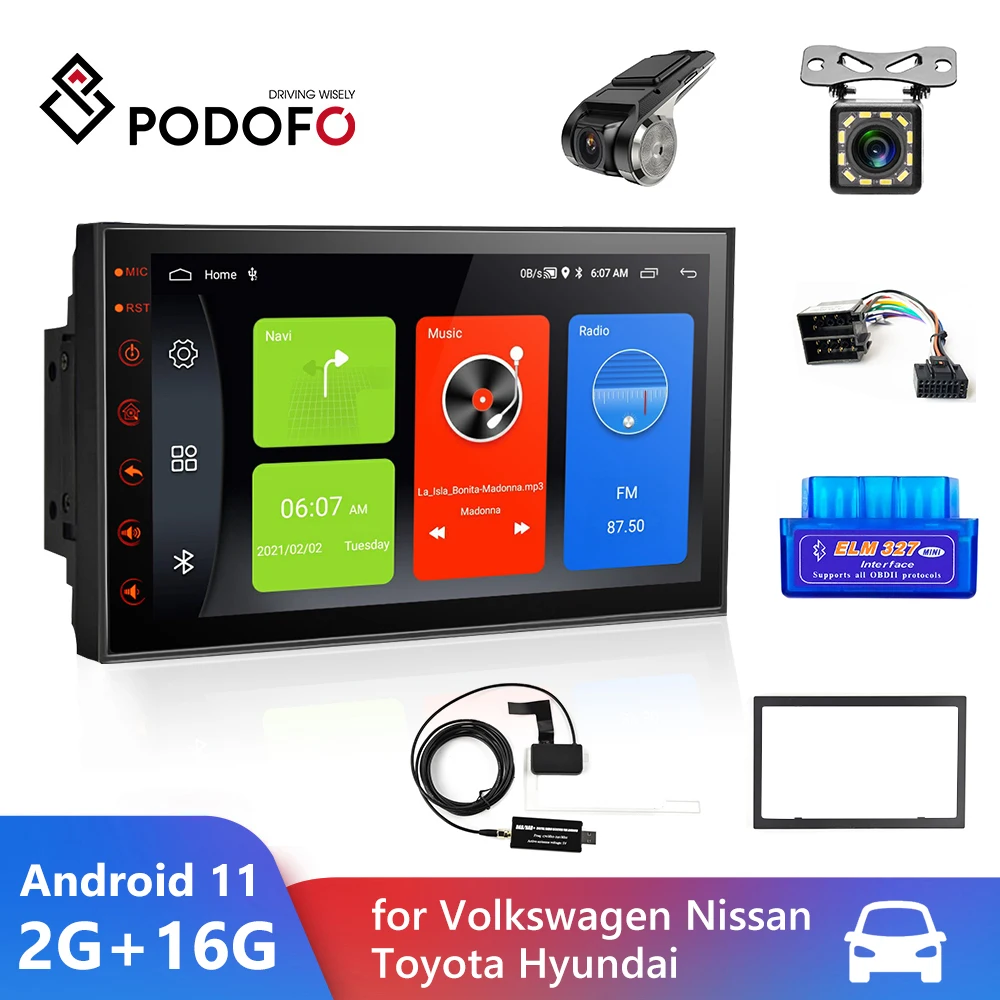 $59.99 Podofo Car Radio Android 11 Autoradio Multimedia Player Bluetooth 2 Din Car Stereo Receiver for Volkswagen Nissan Toyota Hyundai