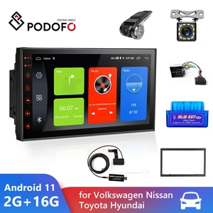 podofo car radio android 11 autoradio multimedia player bluetooth 2 din car stereo receiver for volkswagen nissan toyota hyundai free global shipping