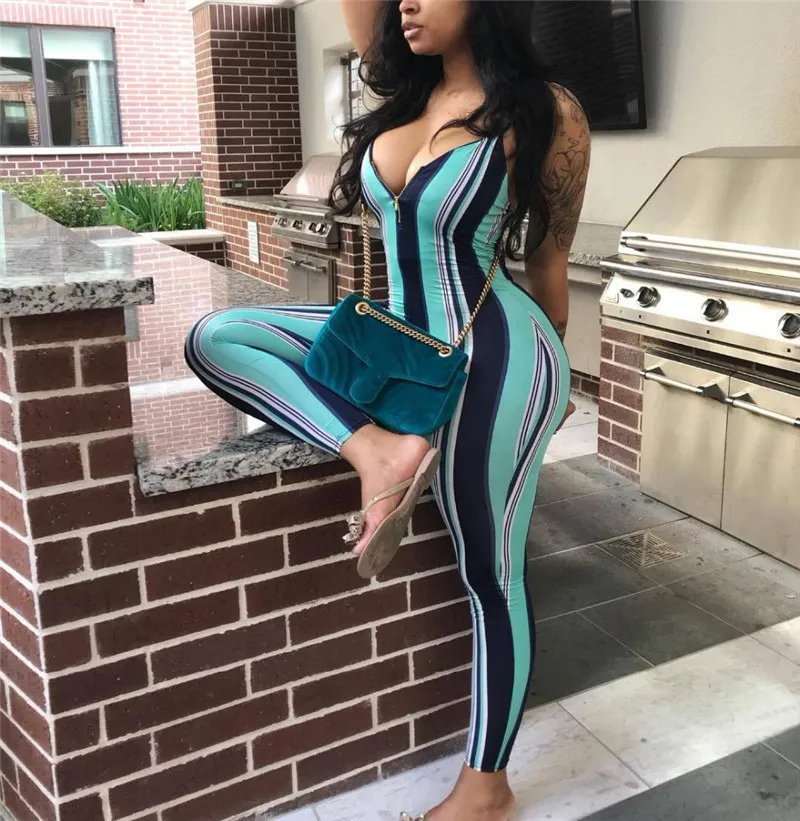 2020 сексуальный женский полосатый комбинезон безрукавка на бретелях облегающий