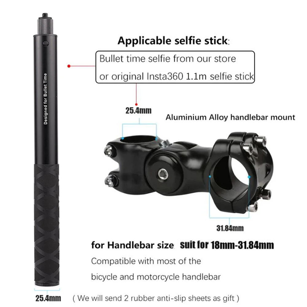 TUYU Motorcycle Bicycle Invisible Handlebar Mount Bracket Monopod for GoPro Max Insta360 X2 R Sony Camera Moto Bike Accessories |