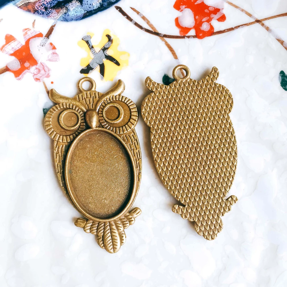 

5pcs/lot 18x25mm Necklace Pendant Setting Antique Bronze Silver Glass Cabochon Blank Base Supplies for Jewelry T105