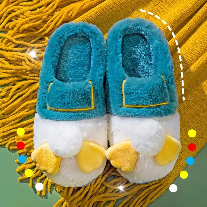 

Симпатичные плюшевые тапочки на утином меху, модные зимние хлопковые тапочки, дизайнерская Классическая обувь на платформе, пушистая тепла...