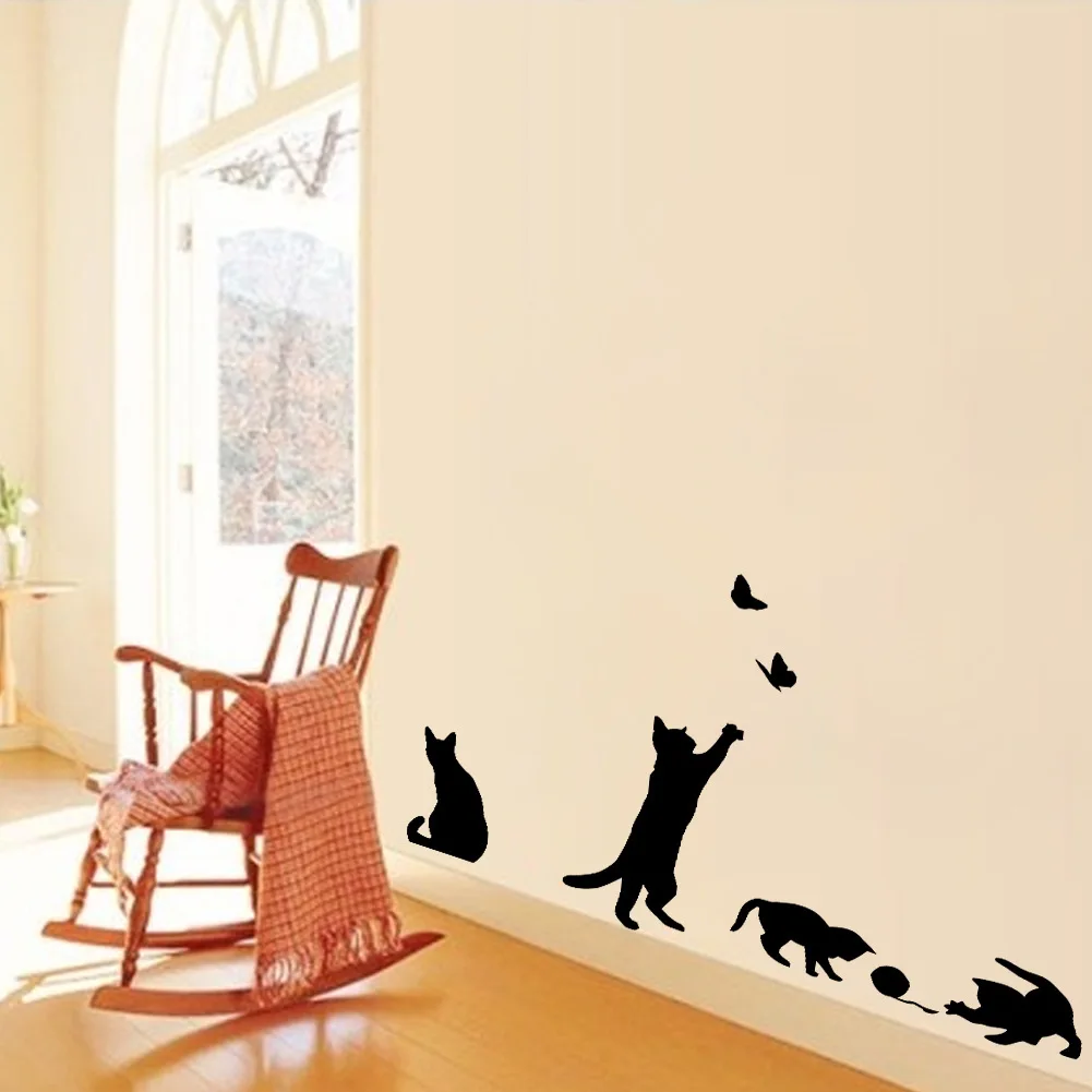 

1 PCS Fashion Decor Black Cat Scratch Butterfly Cats Flap Butterflies Wall Stickers For Home Nursery Kindergarten Decor Sticker
