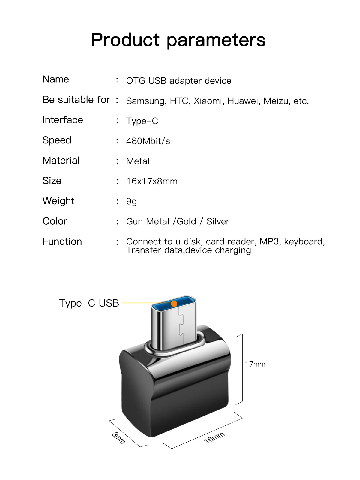 FONKEN usb type C OTG адаптер type-C конвертер USB для usb C PD зарядное устройство Мышь Клавиатура флэш-диск Портативный брелок для ключей OTG штекер