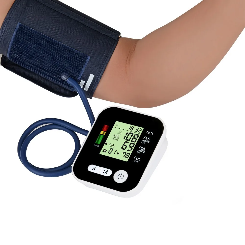 Monitor eléctrico de presión arterial para la parte superior del brazo, medidor Digital de ritmo cardíaco, pulso, alarma de voz, medidor automático de presión arterial para el hogar
