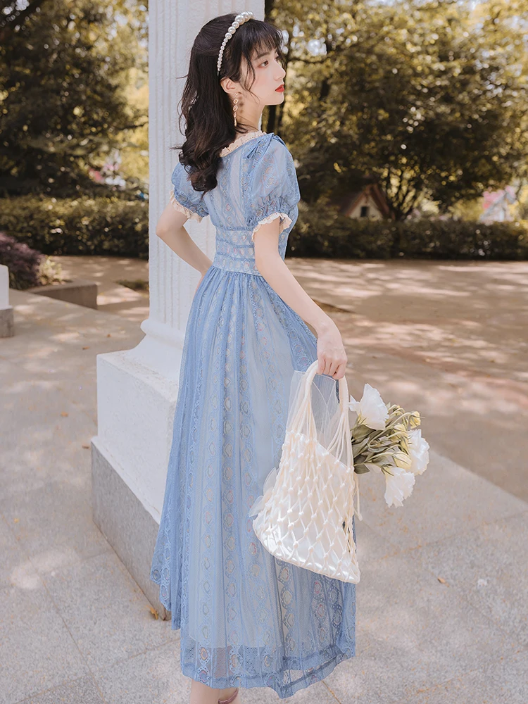 

Make French style restoring ancient ways in the blue strapless lace summer fairy dress dress