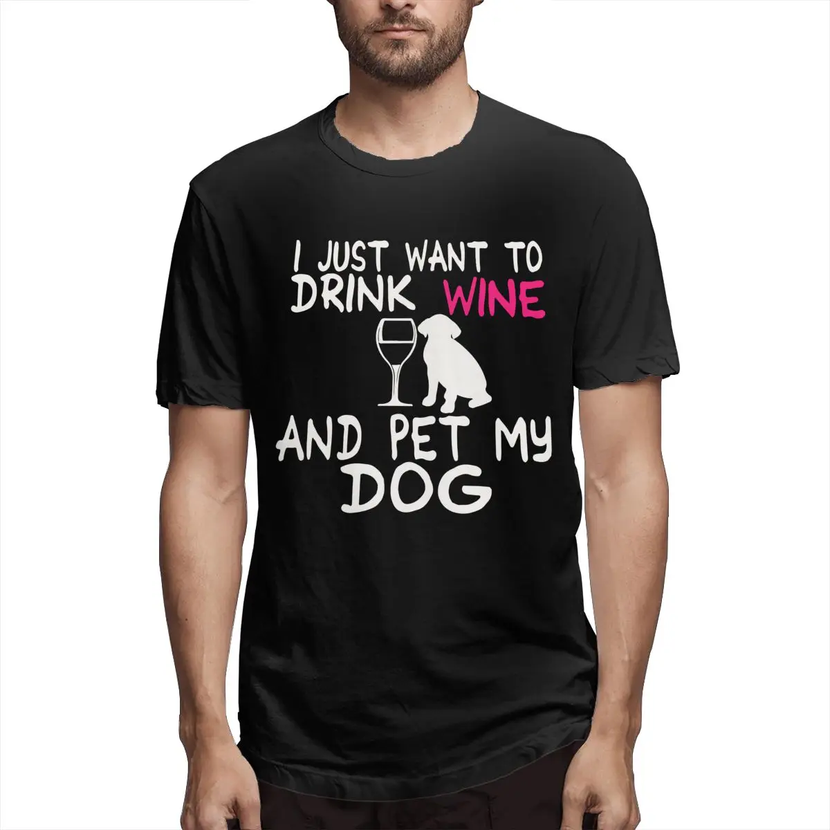 I Just Want To Drink Wine And Pet My Dog Мужская футболка с коротким рукавом летние топы модные