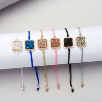 fashion women square personality crystal adjustable rope bracelet square charm druzy rope bracelet and bangle jewelry gift