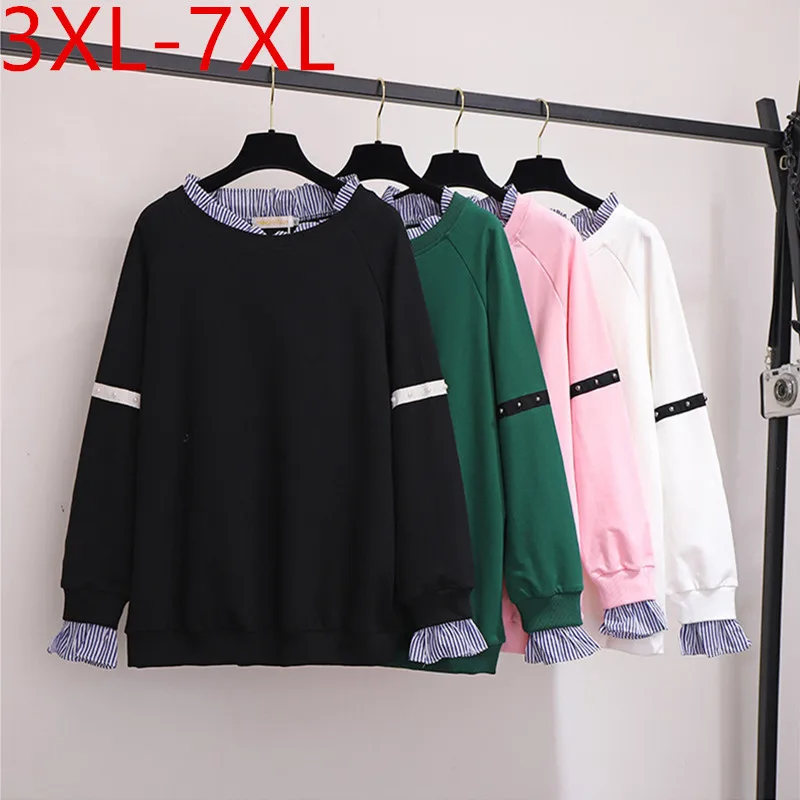 

Missfansiqi New Autumn Winter Plus Size Tops For Women Pullover Long Sleeve Loose Casual O-Neck Patchwork Blouse 4XL 5XL 6XL 7XL