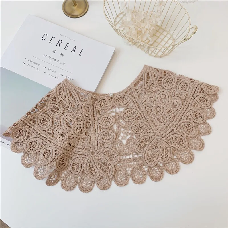 

beige knitted collar fake Women's Fashion Clothing Accessories Solid Color Vintage Lace Collars Detachable Female Shirt Blouse