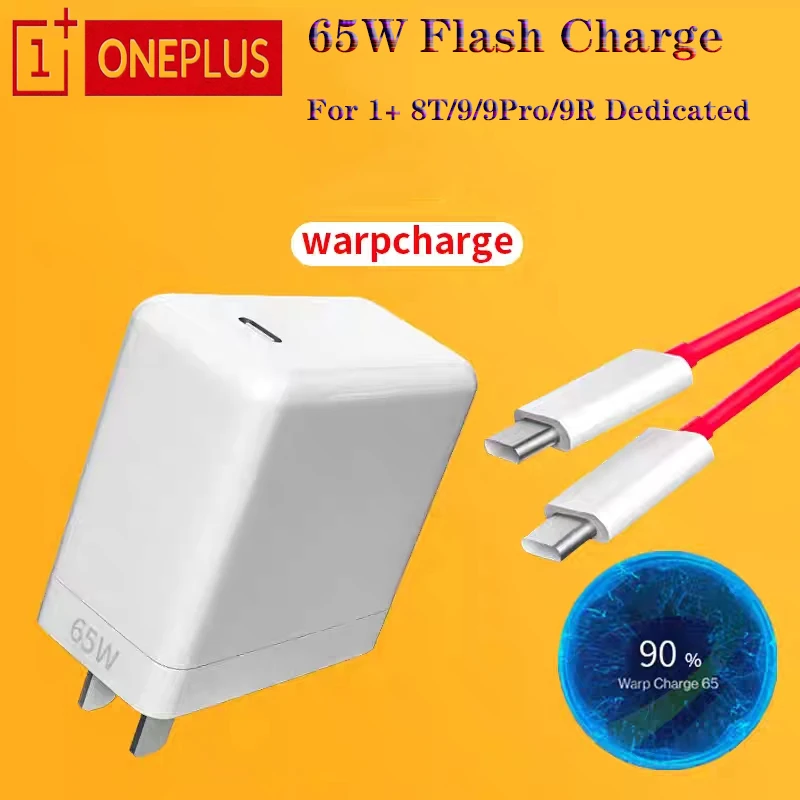 Original OnePlus 9 Pro Warp Charger 65W Fast Charging Adapter PD USB-C To Type C Cable For One Plus 9R 8T Nord CE N100 9 8 7T 6