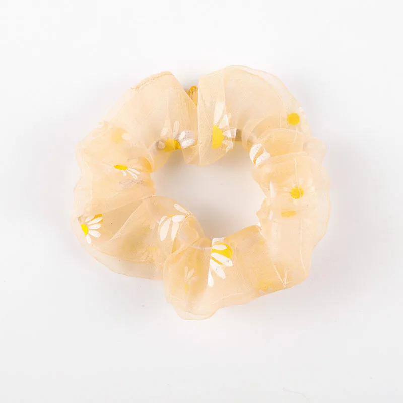 2020 Summer Chic Net Yarn Small Daisy Printed Hair Scrunchie For Girls Ponytail Holders Bands Elastic Accessories |