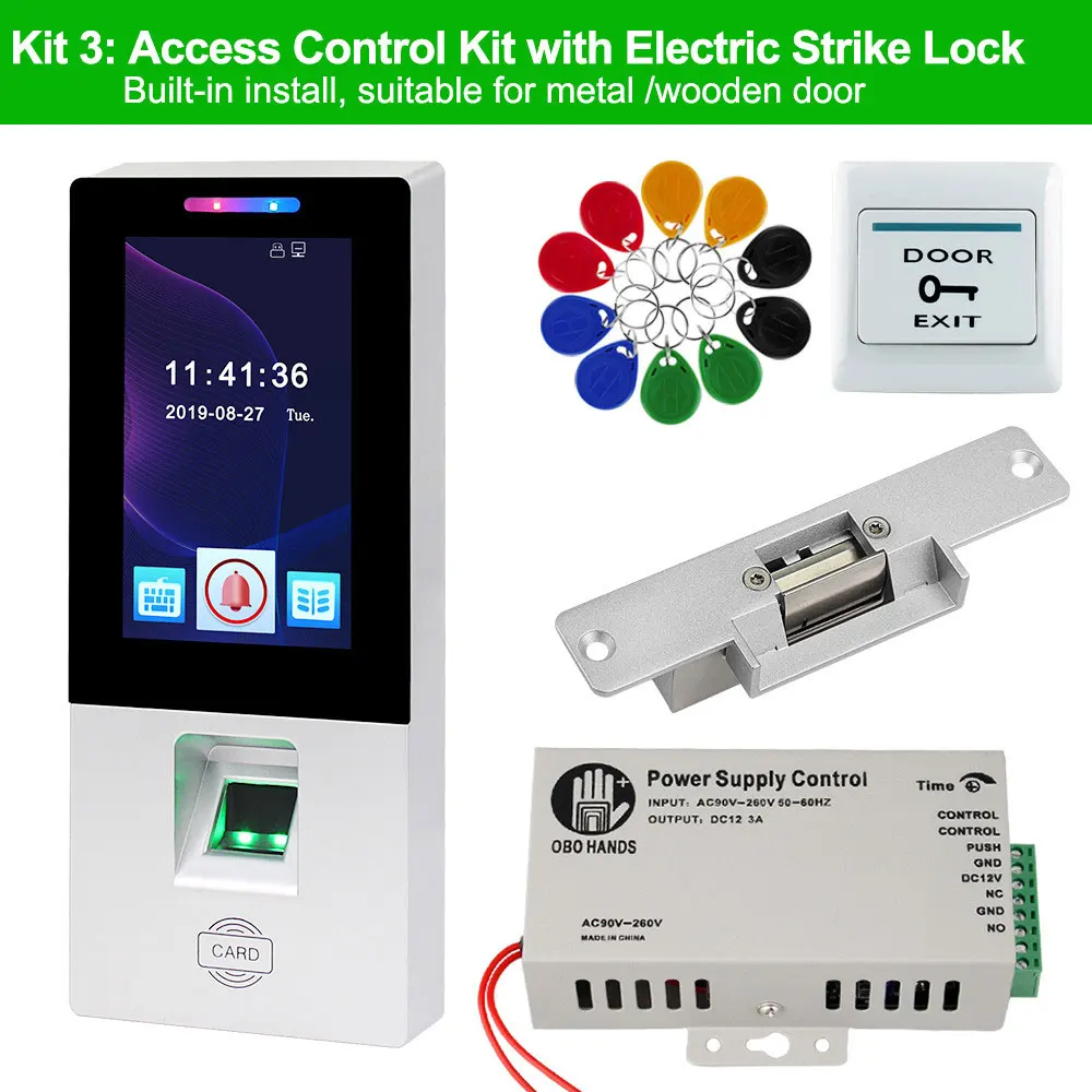 Kit 3 RFID биометрическая система контроля доступа отпечатков пальцев комплект питания сенсорного экрана клавиатуры контроля доступа электрические дверные замки карты EM - Цвет: Kit 3