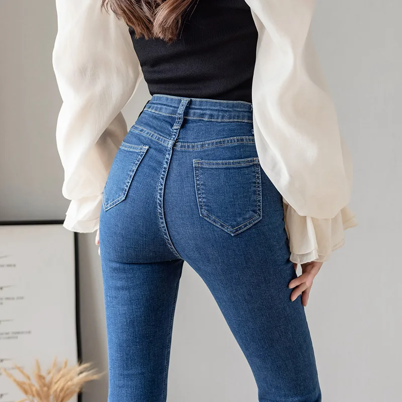 

Split Of Design Jeans Women 2021 New Spring Summer Loose And Thin Stretch High-Waist Wide-Leg Straight Flared Pants For Female