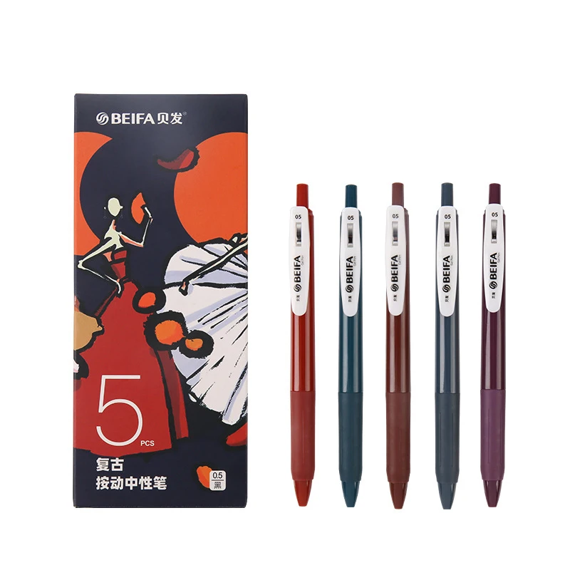 

New 3-5pcs Gel Pen set 0.5mm Retro Color Mechanical Ballpoint Pen Writing and Drawing For School Stationery Office Supplies