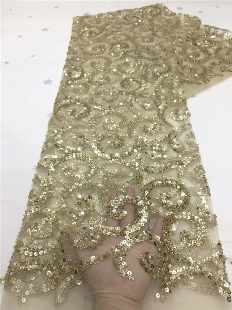 

Африканская Тюлевая кружевная ткань с блестками, новейшая кружевная ткань, высокое качество, Золотая сетка, шнур, кружевная ткань для плать...