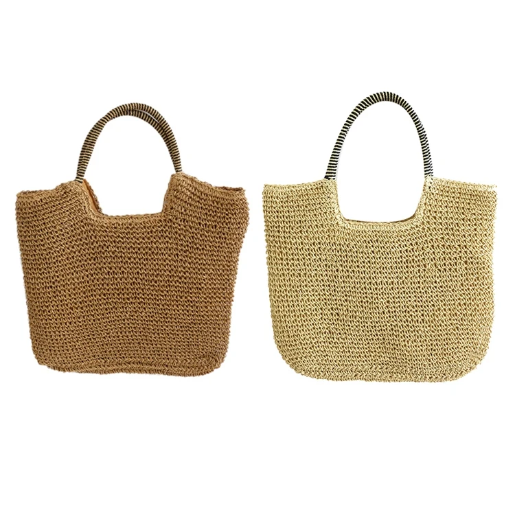 

Women's Solid Color Woven Portable Straw Bag, Shopping All-Match Leisure Beach Vacation Leisure Bag