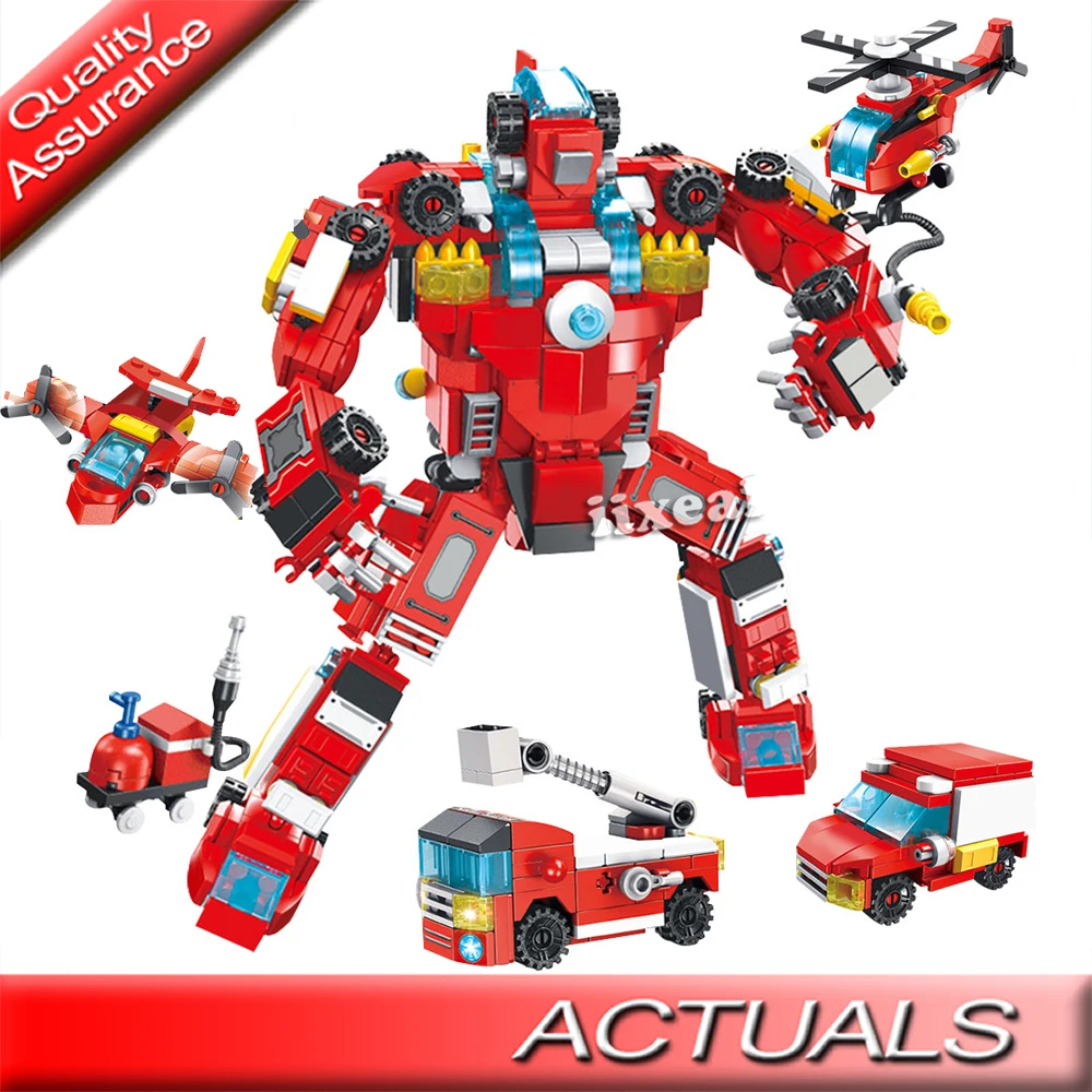 Город 8 в 1 пожарные грузовики автомобиль Вертолет Лодка строительные блоки