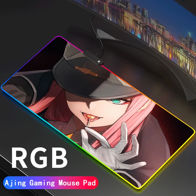 

Игровой коврик для мыши Zero Two Large Darling In Franxx RGB с противоскользящей резиновой основой, компьютерная клавиатура, светодиодный коврик для мыши д...