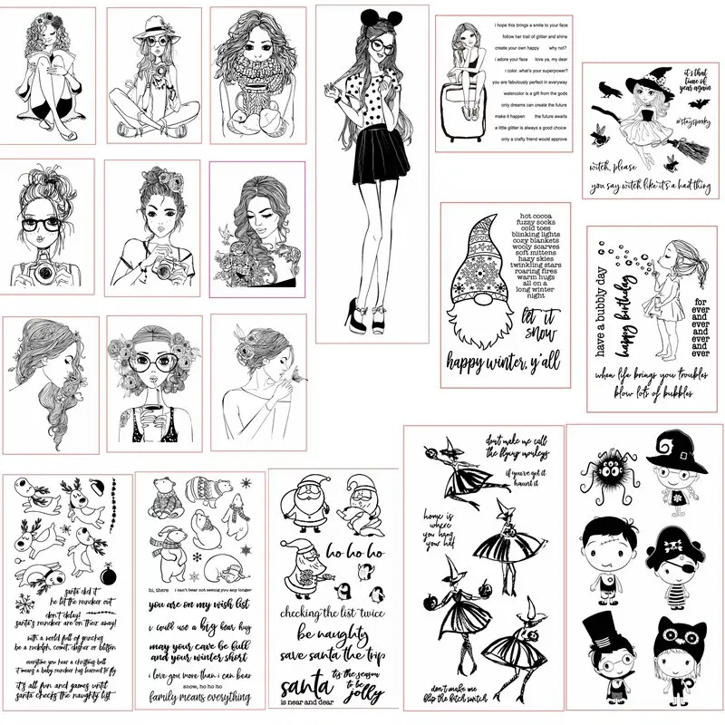 Модные рождественские прозрачные силиконовые штампы с изображением девушек