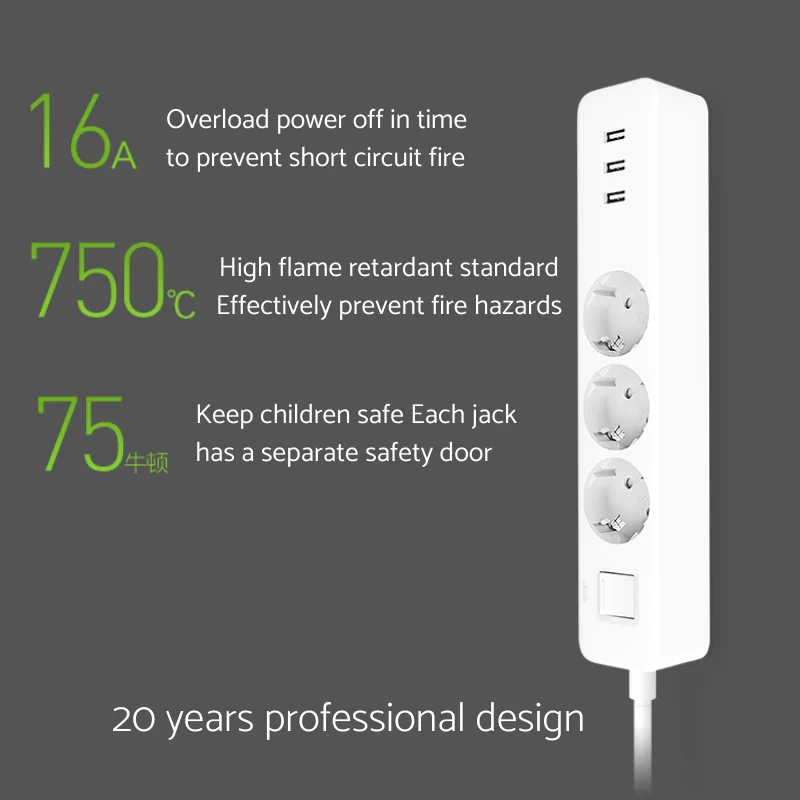 EURO Version Mi Power Strip EU plug 3 USB 5V2A Fast Charge【 72 Hour Send Out 】 | Электроника