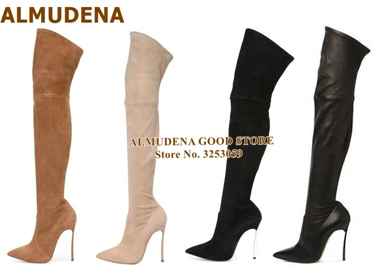 Брендовые туфли на высоком каблуке телесного и черного цвета|Ботфорты| |