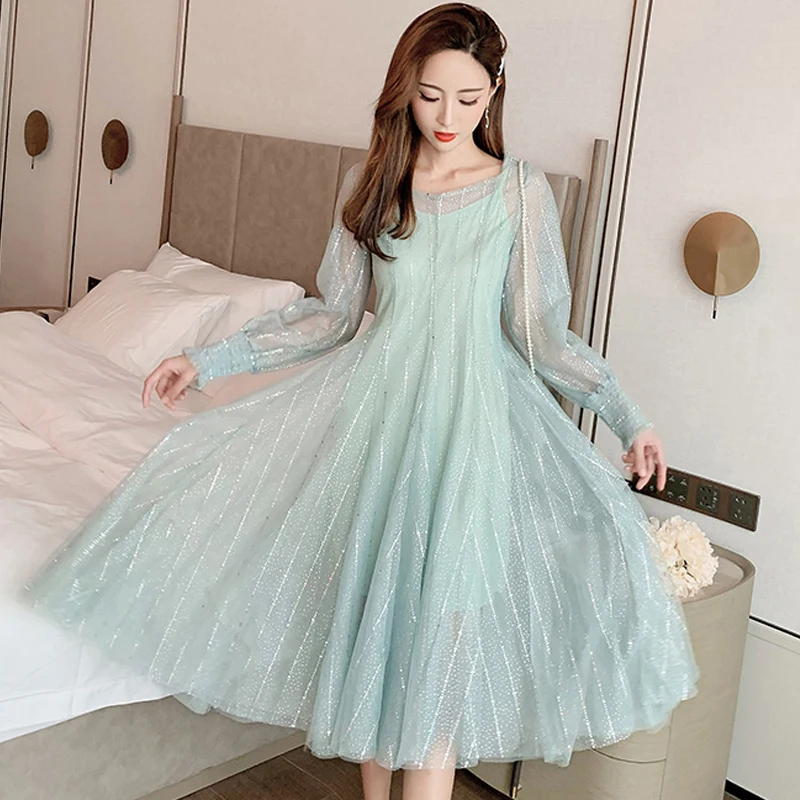 Женское Плиссированное Сетчатое платье Young Gee комплект из двух предметов с