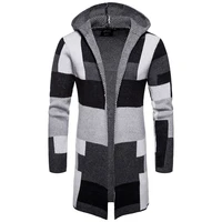 mens wool hooded cardigan autumn winter warm thick slim coat patchwork fashion long clothes knitted cotton casual male sweaters