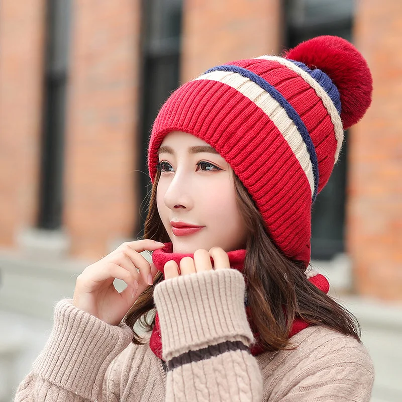 

Hat Fashion All-match Knitted Wool Hat Winter Plus Velvet Thick Bib Hat Suit Outdoor Cold-proof Cycling Hat