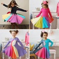 spring and autumn new fashion rainbow long sleeve cotton color cute baby girl cotton party dresses for kids princess girls dress